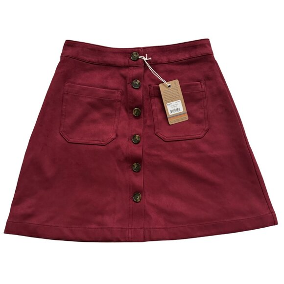 Marine Layer Myra Mini Skirt Cabernet Button Front Pockets sz 0 new - Picture 1 of 10